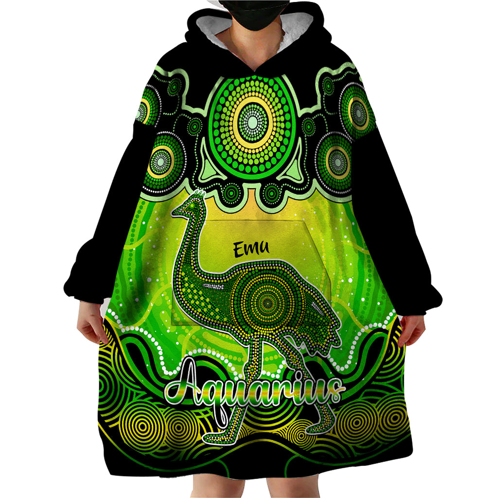 personalised-australia-aquarius-emu-zodiac-wearable-blanket-hoodie-auz-astrology-aboriginal-green