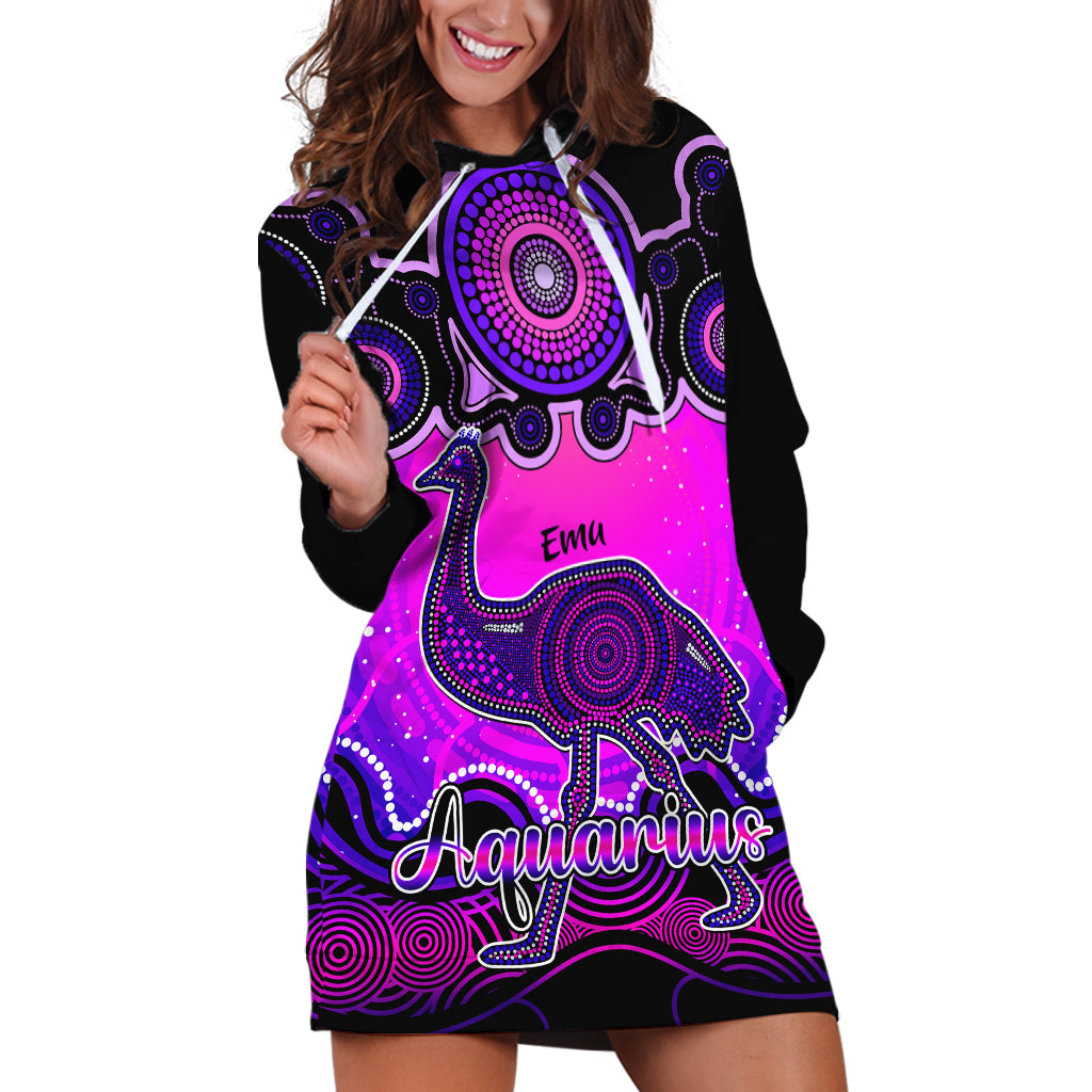 personalised-australia-aquarius-emu-zodiac-hoodie-dress-auz-astrology-aboriginal-magenta