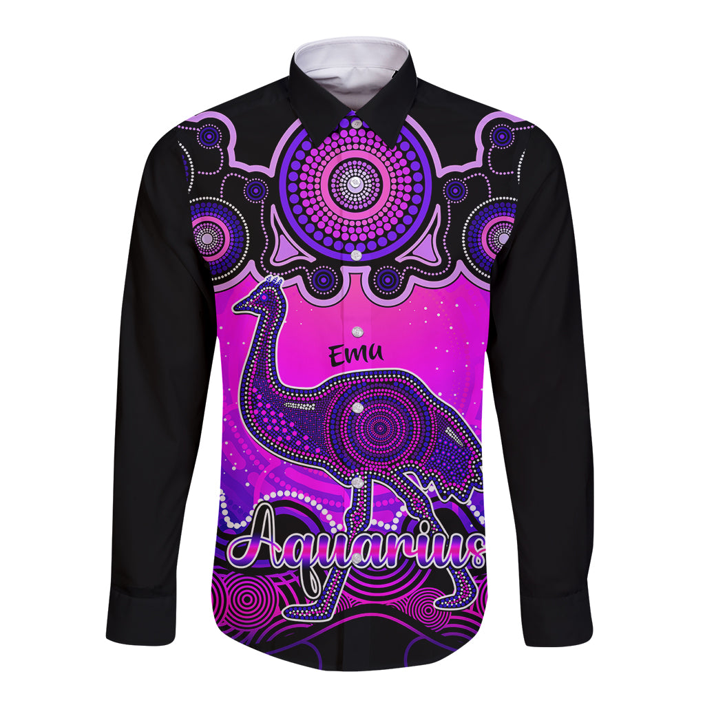 personalised-australia-aquarius-emu-zodiac-long-sleeve-button-shirt-auz-astrology-aboriginal-magenta