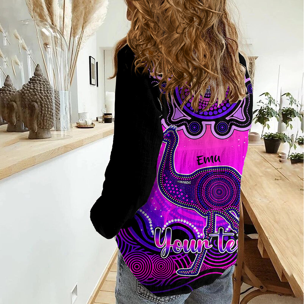 Personalised Australia Aquarius Emu Zodiac Women Casual Shirt Auz Astrology Aboriginal - Magenta LT9