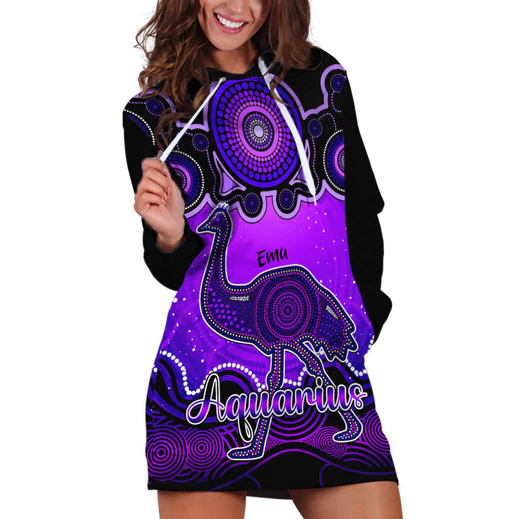 personalised-australia-aquarius-emu-zodiac-hoodie-dress-auz-astrology-aboriginal-purple