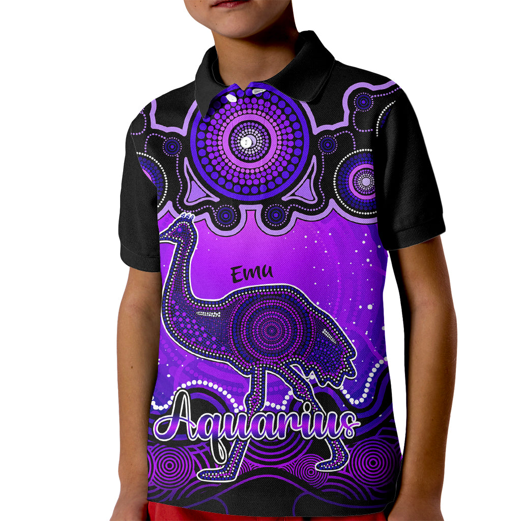 personalised-australia-aquarius-emu-zodiac-kid-polo-shirt-auz-astrology-aboriginal-purple