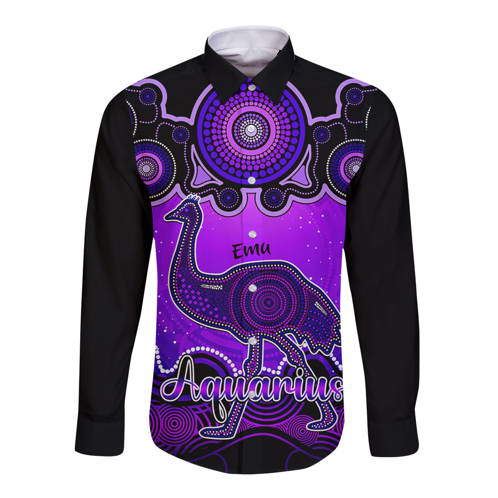 personalised-australia-aquarius-emu-zodiac-long-sleeve-button-shirt-auz-astrology-aboriginal-purple