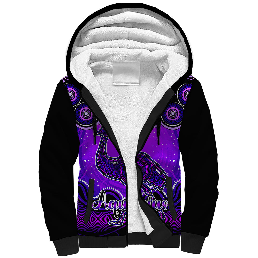 personalised-australia-aquarius-emu-zodiac-sherpa-hoodie-auz-astrology-aboriginal-purple