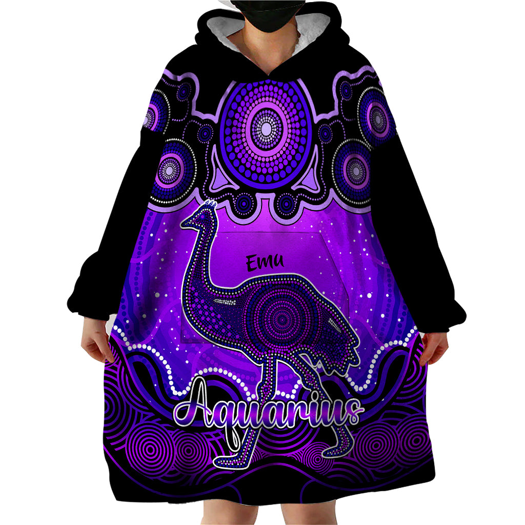 personalised-australia-aquarius-emu-zodiac-wearable-blanket-hoodie-auz-astrology-aboriginal-purple