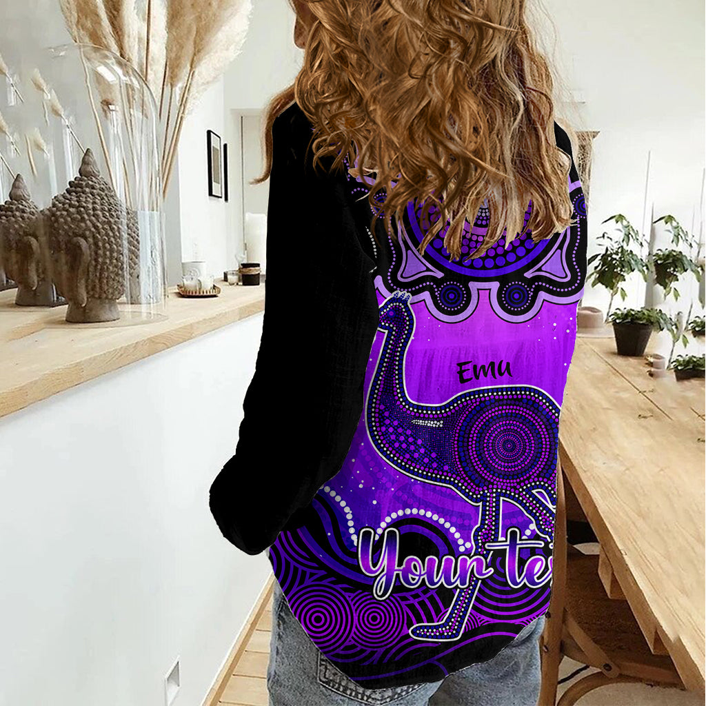 Personalised Australia Aquarius Emu Zodiac Women Casual Shirt Auz Astrology Aboriginal - Purple LT9