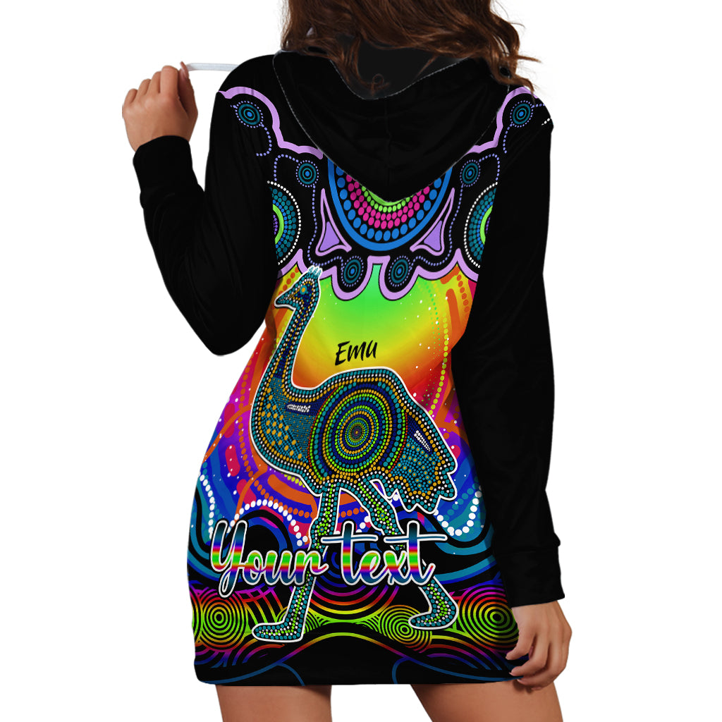 personalised-australia-aquarius-emu-zodiac-hoodie-dress-auz-astrology-aboriginal-rainbow