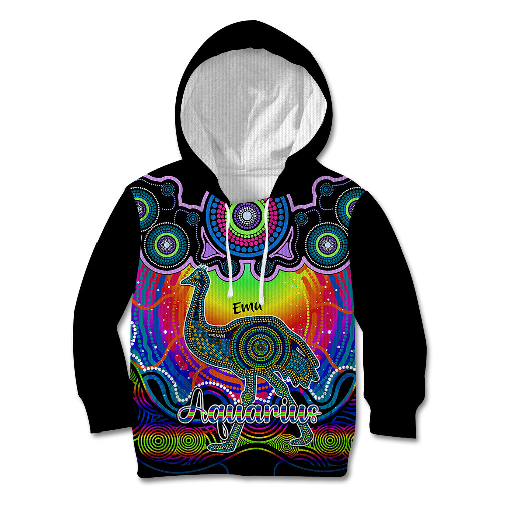 personalised-australia-aquarius-emu-zodiac-kid-hoodie-auz-astrology-aboriginal-rainbow