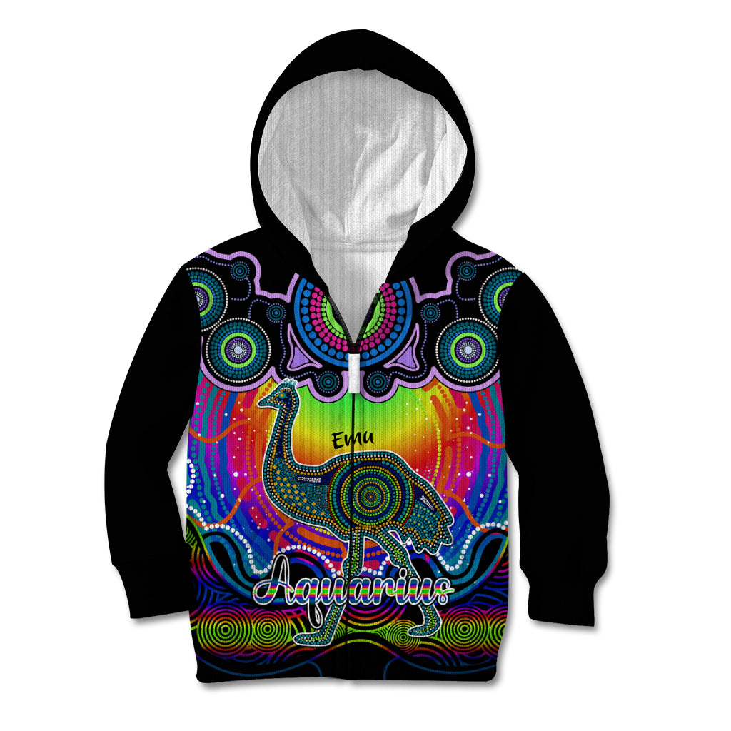 personalised-australia-aquarius-emu-zodiac-kid-hoodie-auz-astrology-aboriginal-rainbow