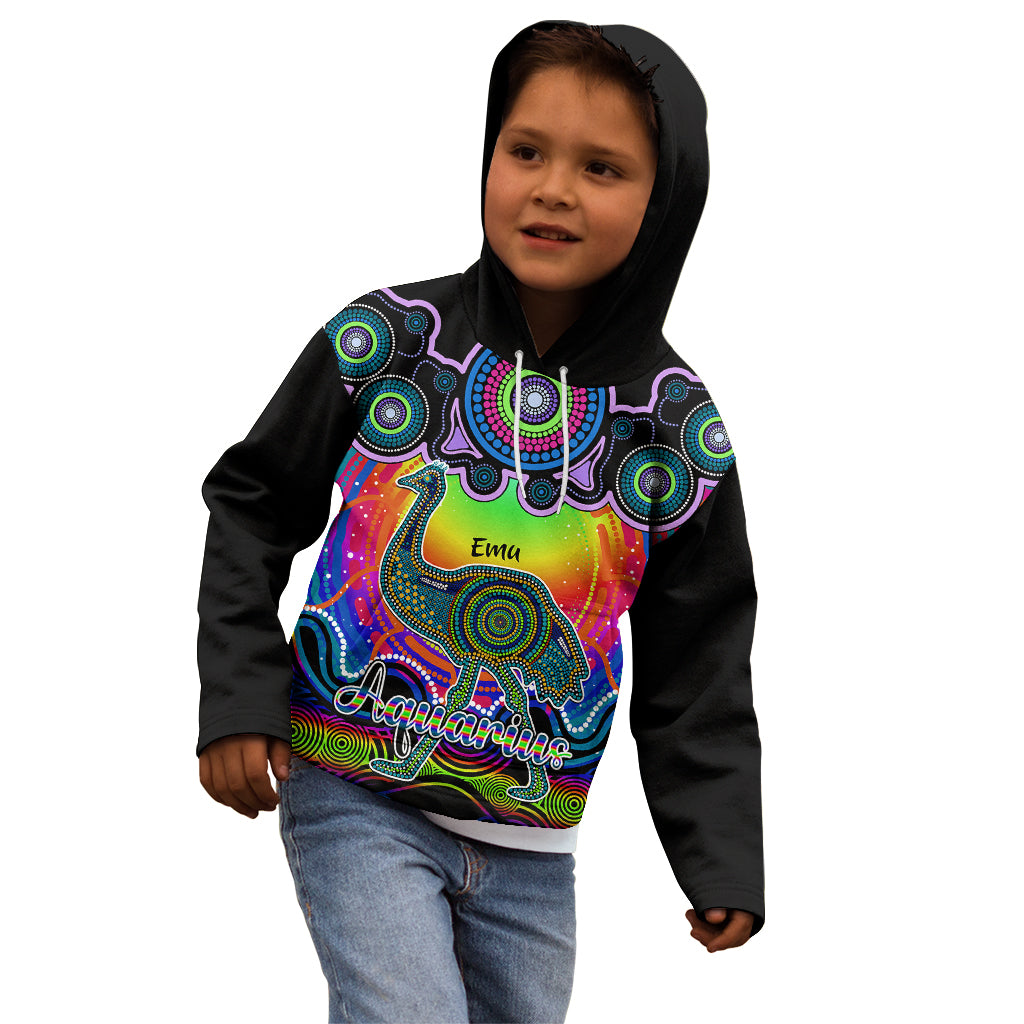 personalised-australia-aquarius-emu-zodiac-kid-hoodie-auz-astrology-aboriginal-rainbow