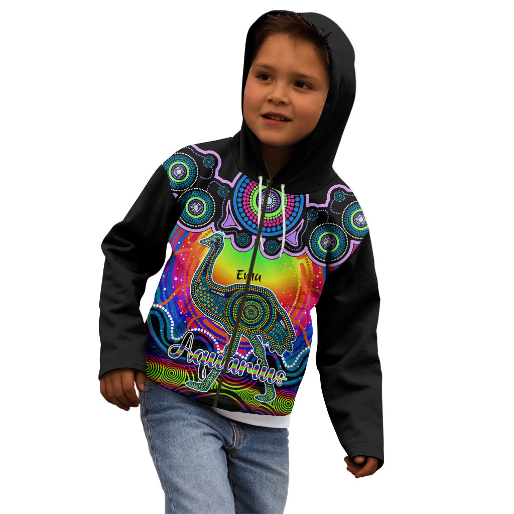 personalised-australia-aquarius-emu-zodiac-kid-hoodie-auz-astrology-aboriginal-rainbow