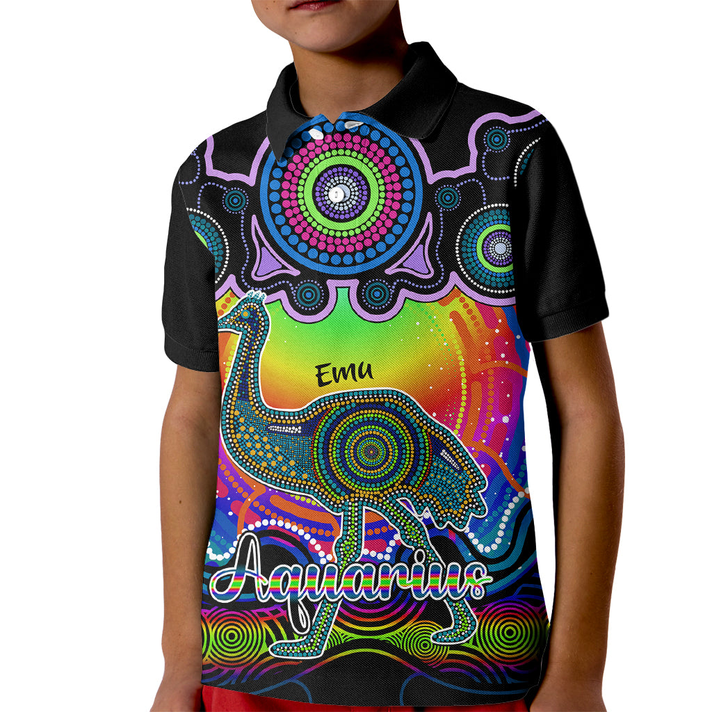 personalised-australia-aquarius-emu-zodiac-kid-polo-shirt-auz-astrology-aboriginal-rainbow