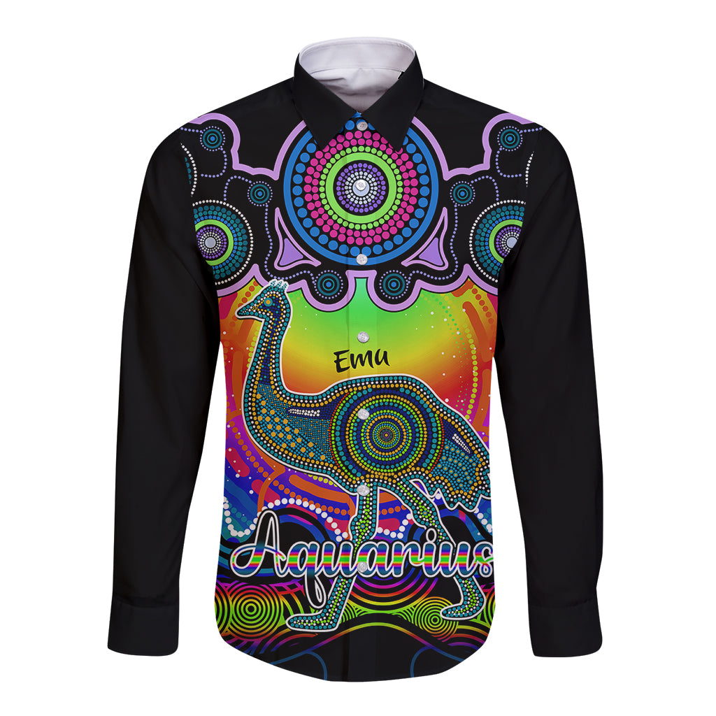 personalised-australia-aquarius-emu-zodiac-long-sleeve-button-shirt-auz-astrology-aboriginal-rainbow