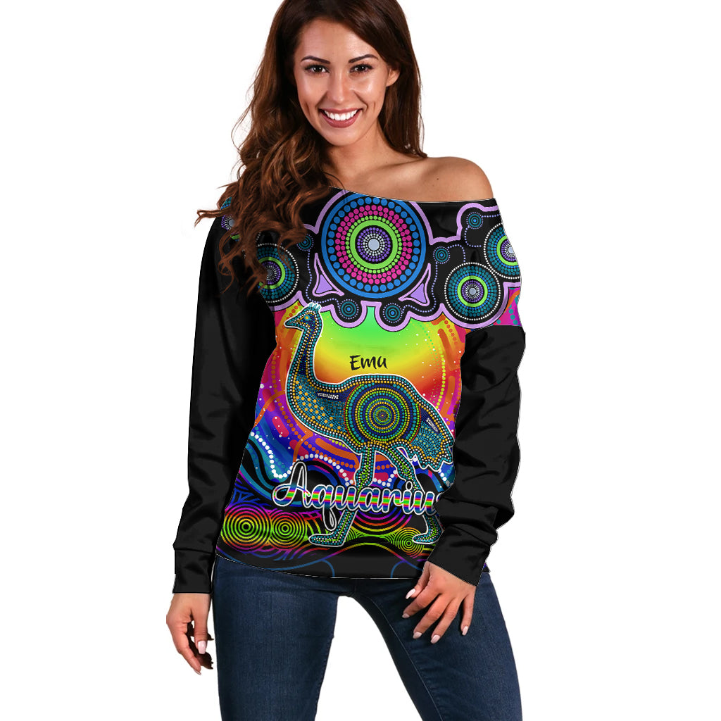 personalised-australia-aquarius-emu-zodiac-off-shoulder-sweater-auz-astrology-aboriginal-rainbow