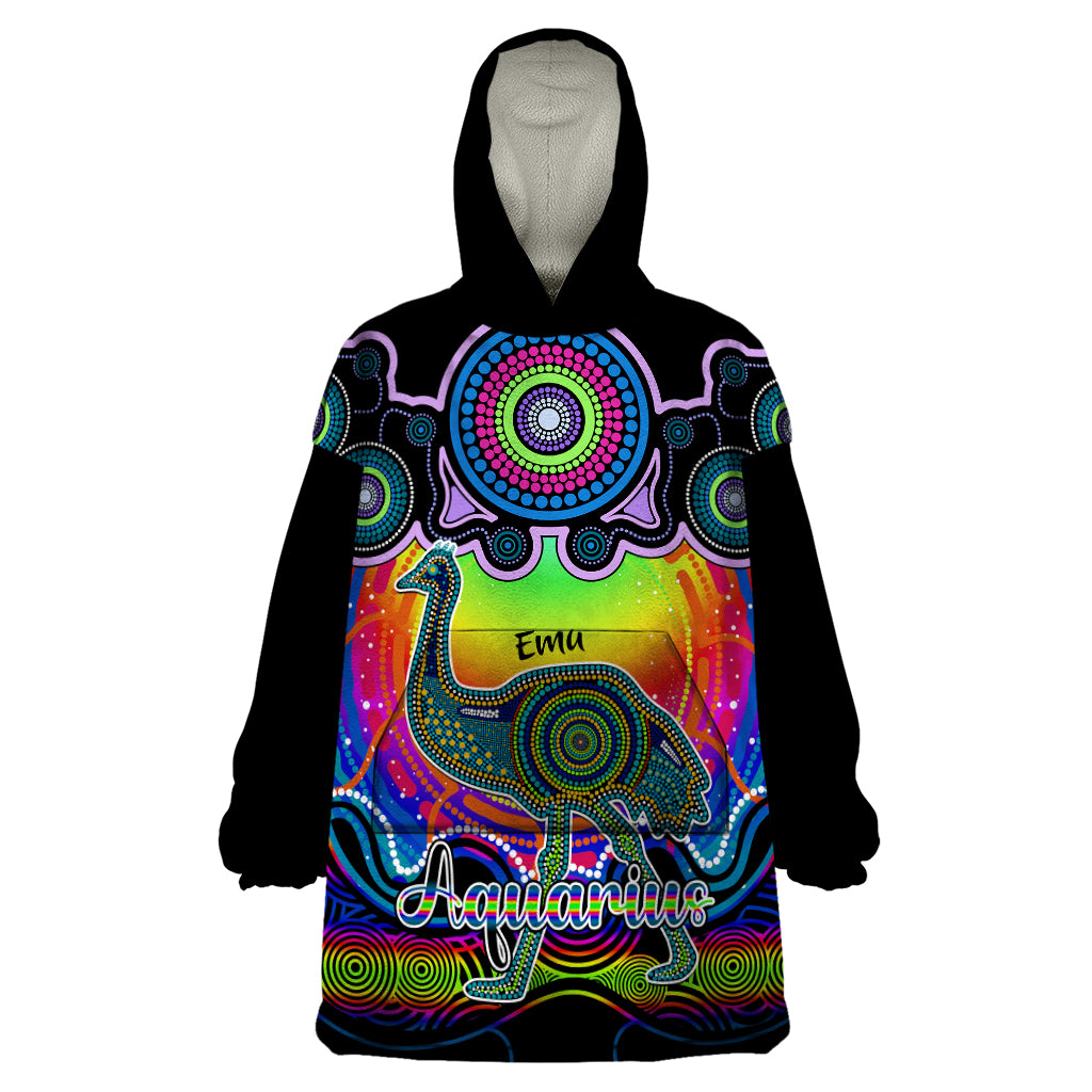 personalised-australia-aquarius-emu-zodiac-wearable-blanket-hoodie-auz-astrology-aboriginal-rainbow