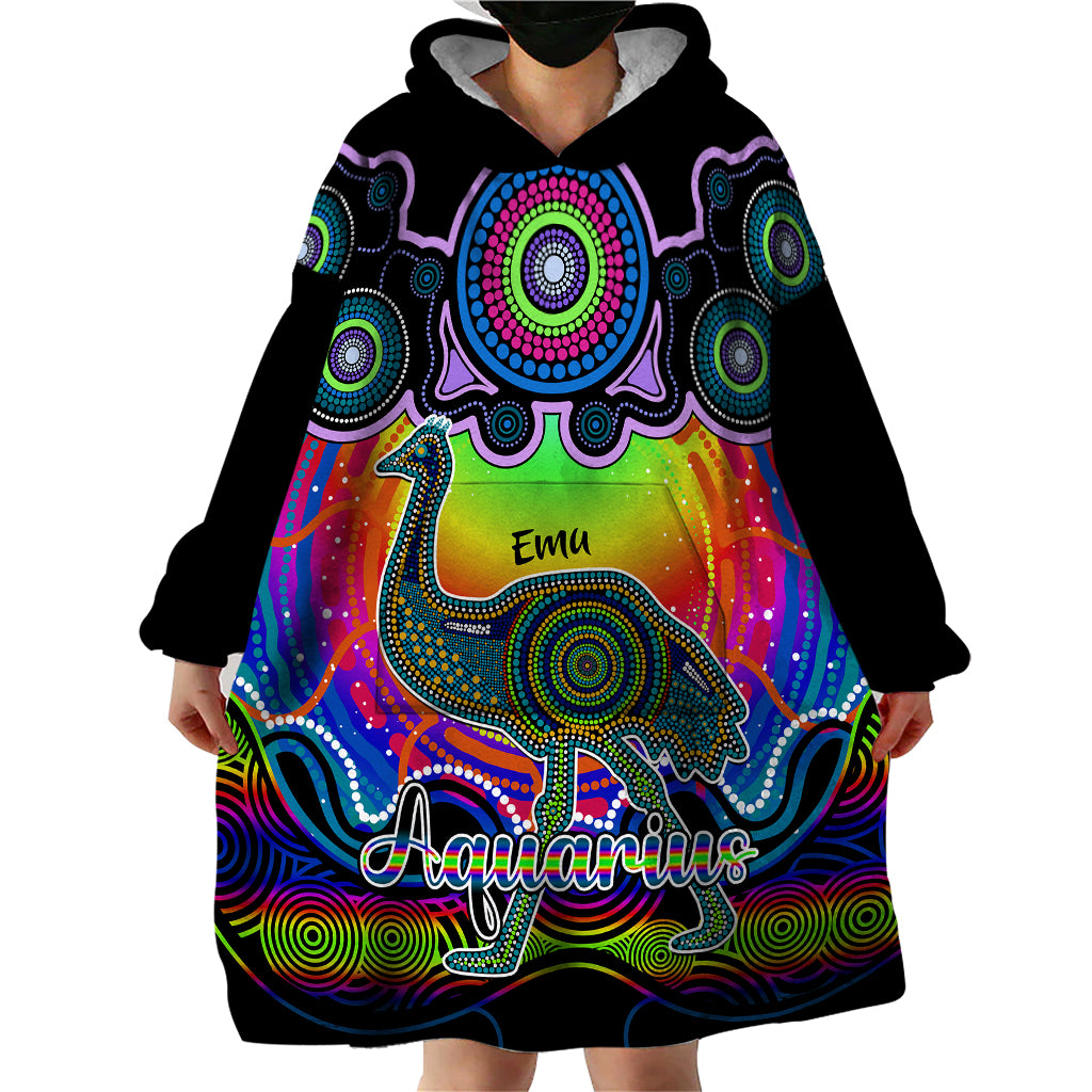 personalised-australia-aquarius-emu-zodiac-wearable-blanket-hoodie-auz-astrology-aboriginal-rainbow