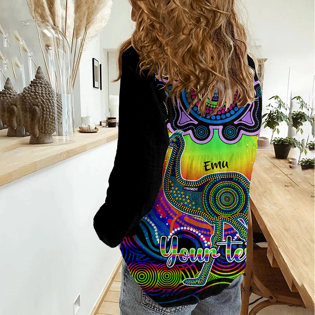 Personalised Australia Aquarius Emu Zodiac Women Casual Shirt Auz Astrology Aboriginal - Rainbow LT9