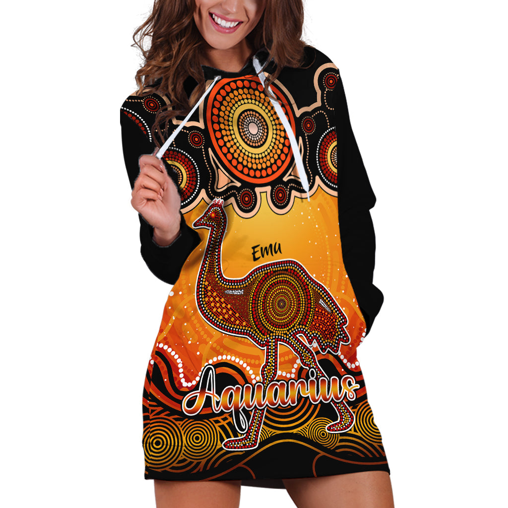 personalised-australia-aquarius-emu-zodiac-hoodie-dress-auz-astrology-aboriginal-red