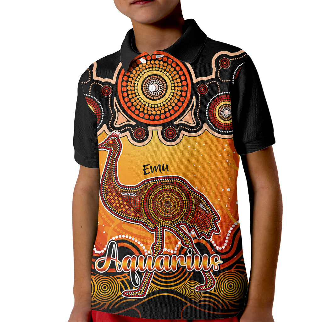 personalised-australia-aquarius-emu-zodiac-kid-polo-shirt-auz-astrology-aboriginal-red