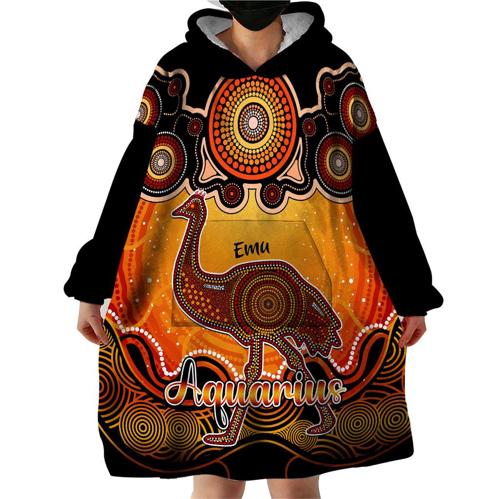 personalised-australia-aquarius-emu-zodiac-wearable-blanket-hoodie-auz-astrology-aboriginal-red