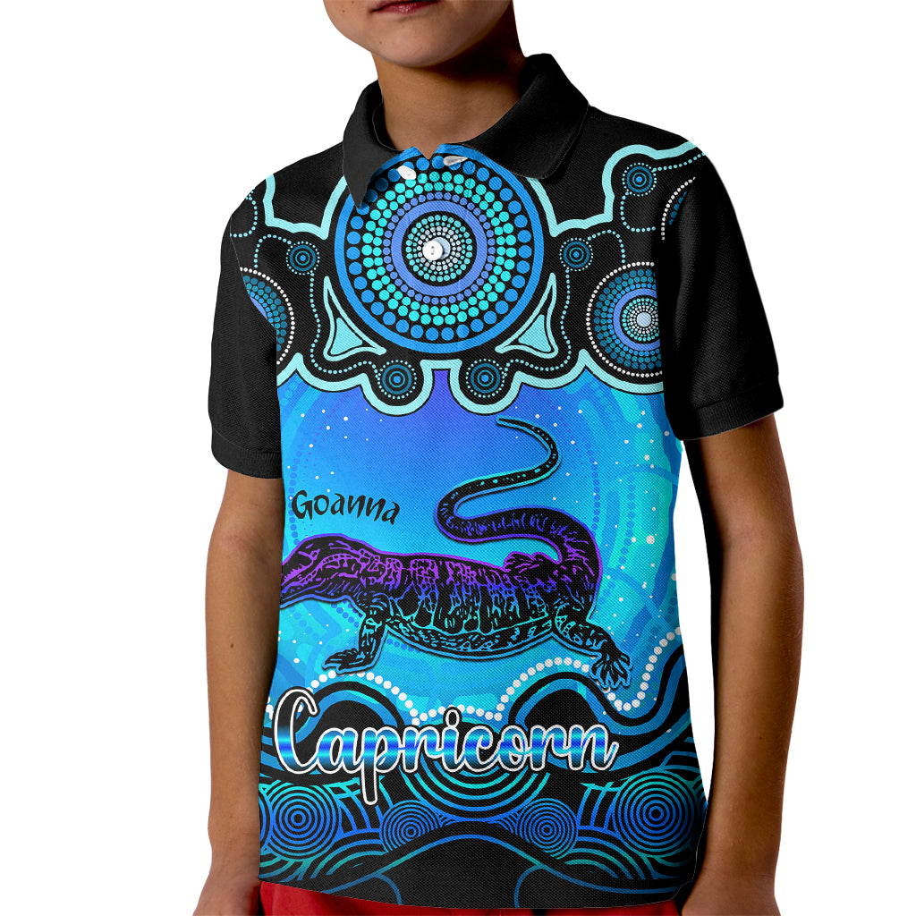 personalised-australia-capricorn-goanna-zodiac-kid-polo-shirt-auz-astrology-aboriginal-aqua