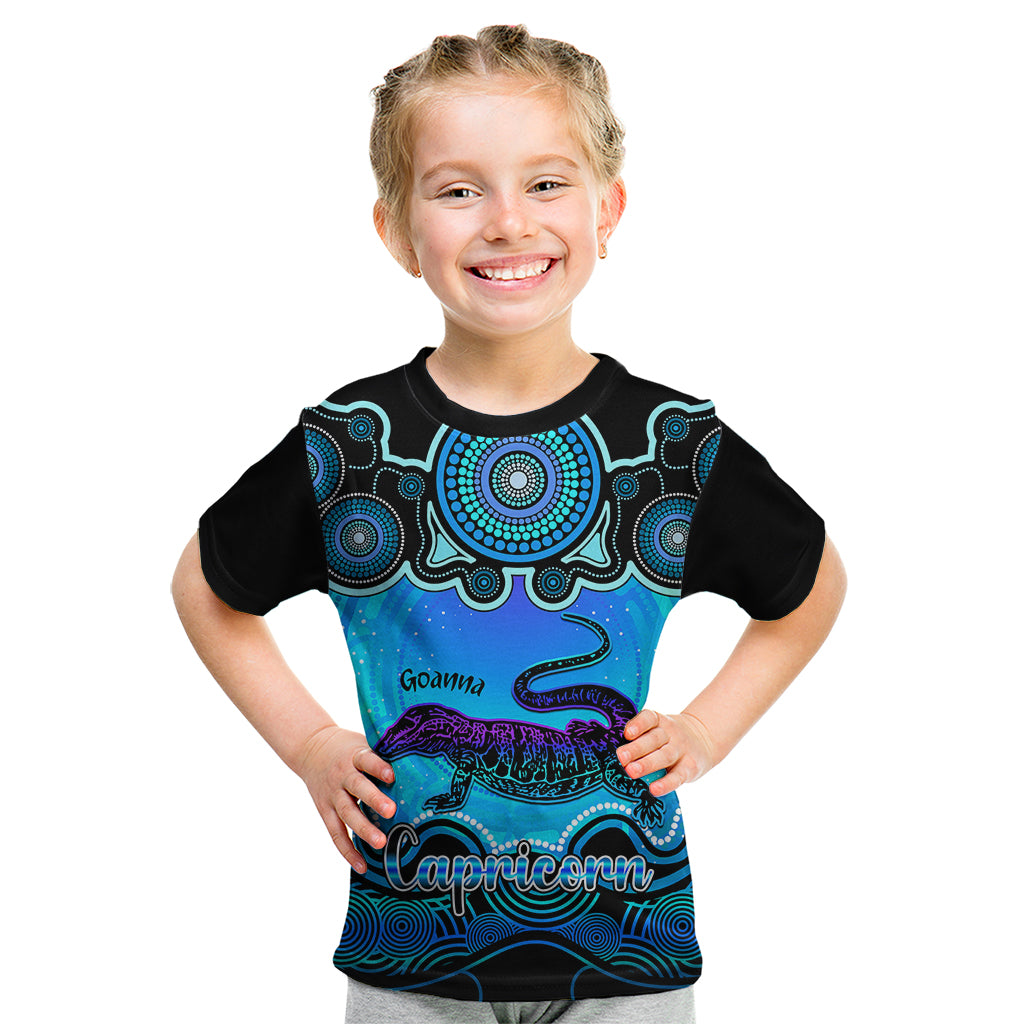 personalised-australia-capricorn-goanna-zodiac-kid-t-shirt-auz-astrology-aboriginal-aqua