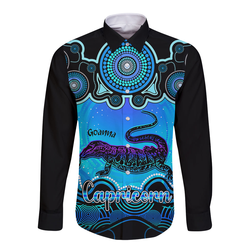 personalised-australia-capricorn-goanna-zodiac-long-sleeve-button-shirt-auz-astrology-aboriginal-aqua