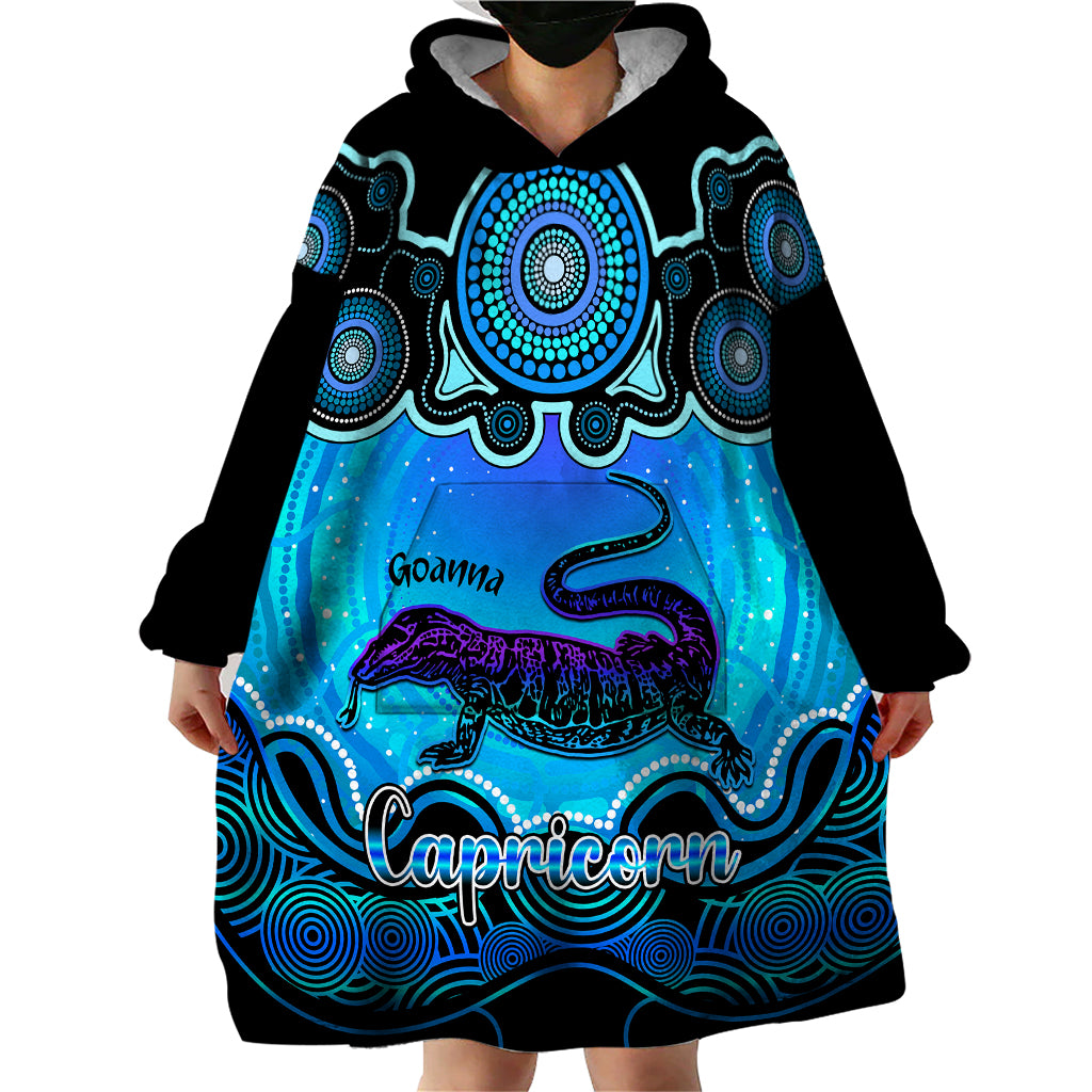 personalised-australia-capricorn-goanna-zodiac-wearable-blanket-hoodie-auz-astrology-aboriginal-aqua