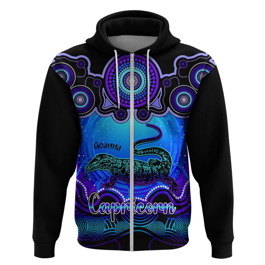 personalised-australia-capricorn-goanna-zodiac-hoodie-auz-astrology-aboriginal-blue