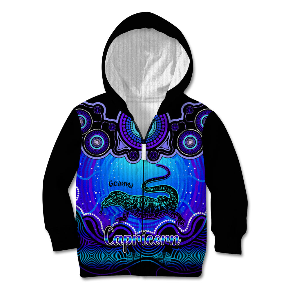 personalised-australia-capricorn-goanna-zodiac-kid-hoodie-auz-astrology-aboriginal-blue