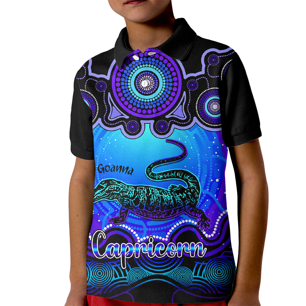 personalised-australia-capricorn-goanna-zodiac-kid-polo-shirt-auz-astrology-aboriginal-blue