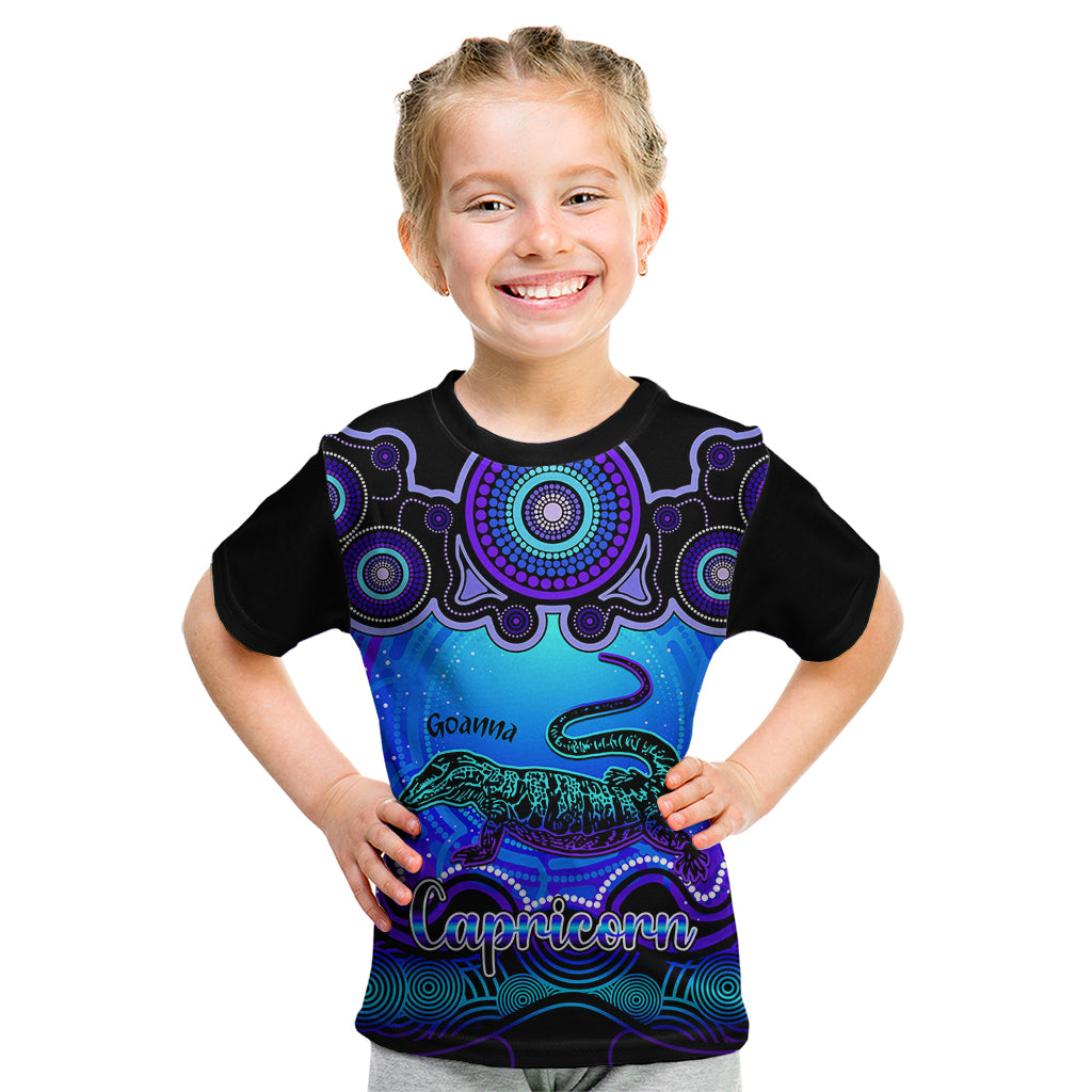 personalised-australia-capricorn-goanna-zodiac-kid-t-shirt-auz-astrology-aboriginal-blue