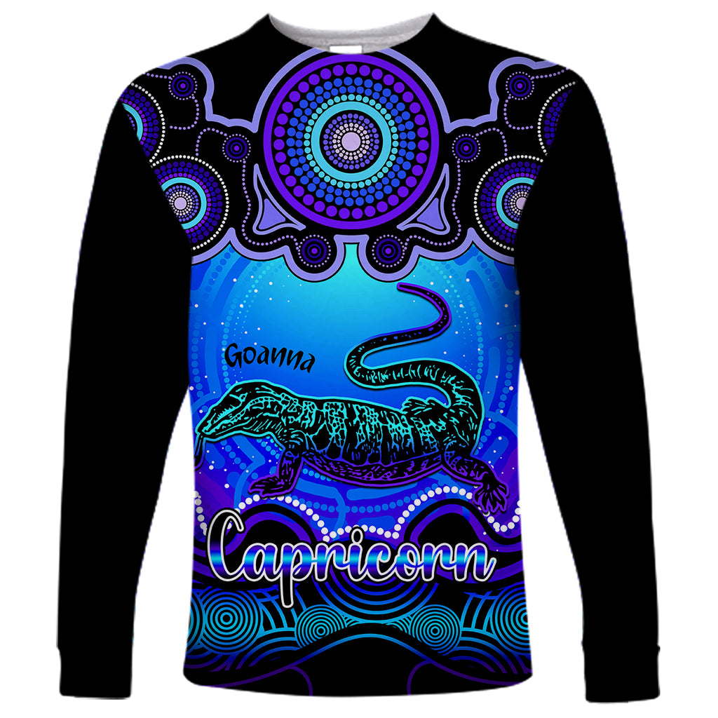 personalised-australia-capricorn-goanna-zodiac-long-sleeve-shirt-auz-astrology-aboriginal-blue