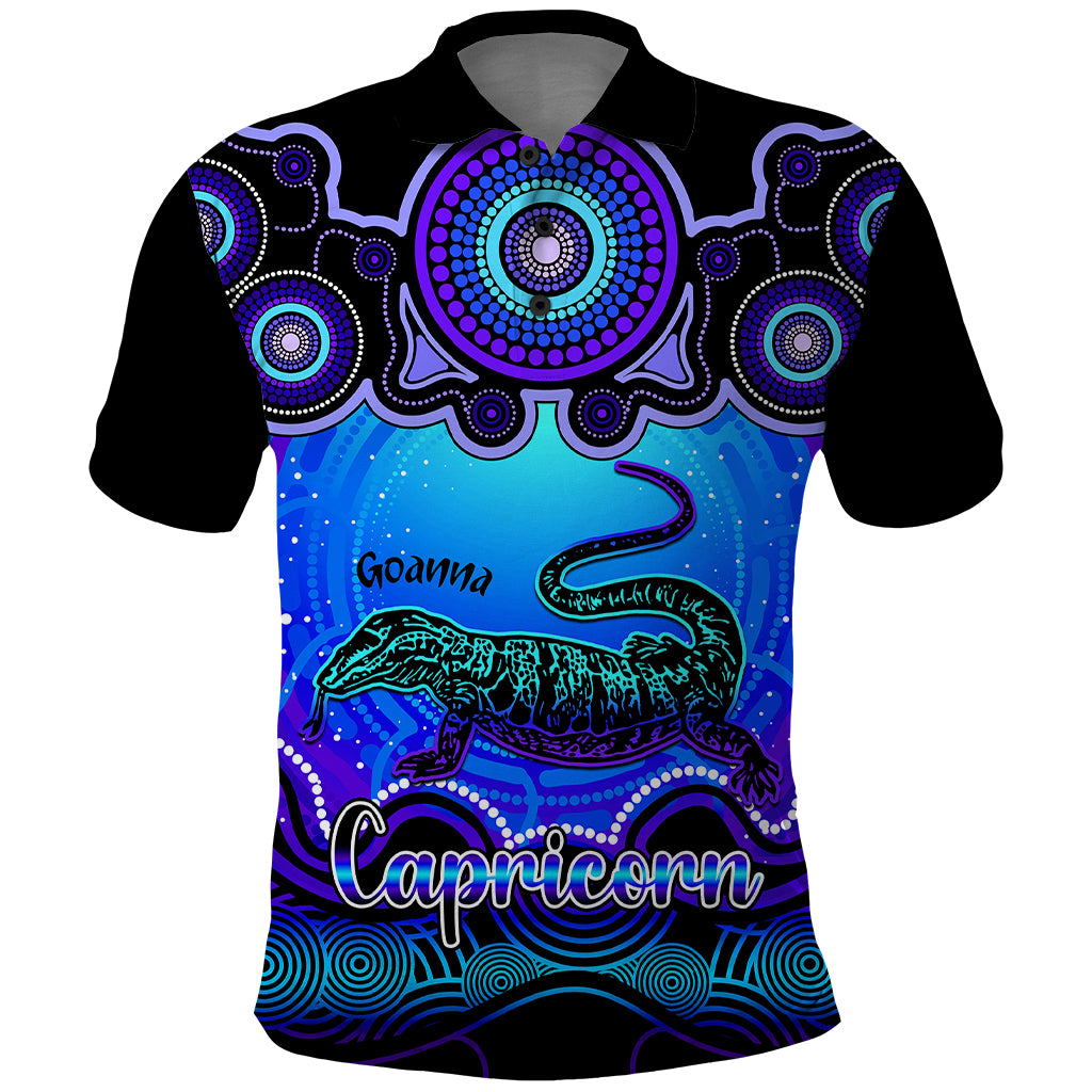 personalised-australia-capricorn-goanna-zodiac-polo-shirt-auz-astrology-aboriginal-blue