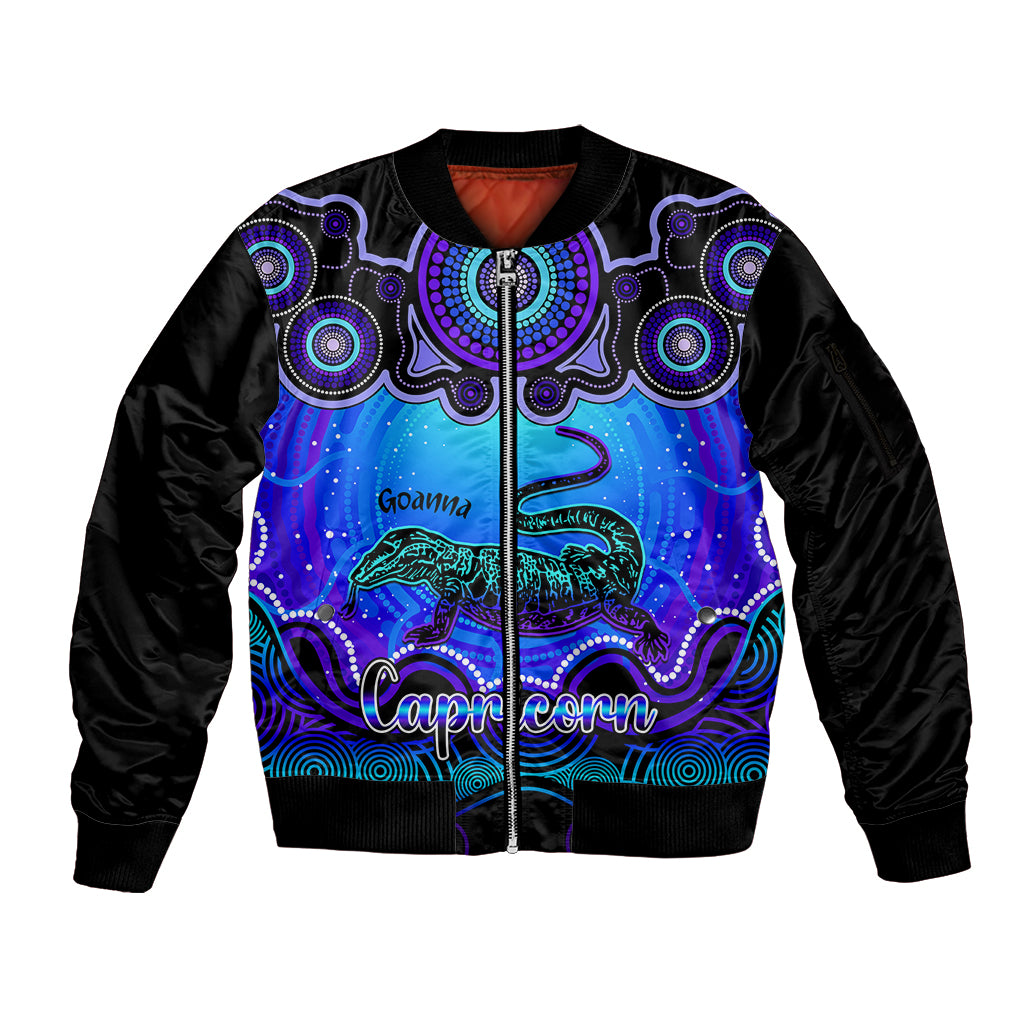 personalised-australia-capricorn-goanna-zodiac-sleeve-zip-bomber-jacket-auz-astrology-aboriginal-blue