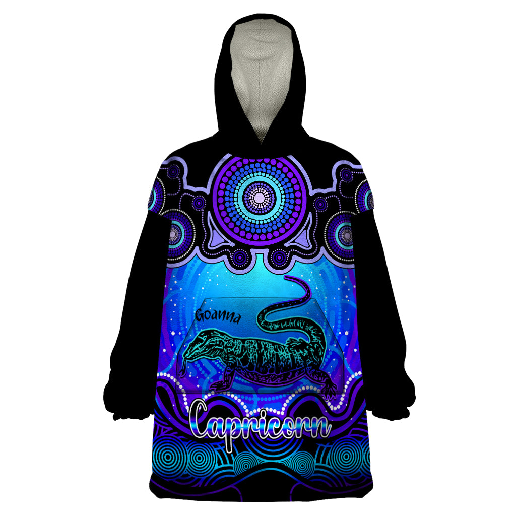 personalised-australia-capricorn-goanna-zodiac-wearable-blanket-hoodie-auz-astrology-aboriginal-blue