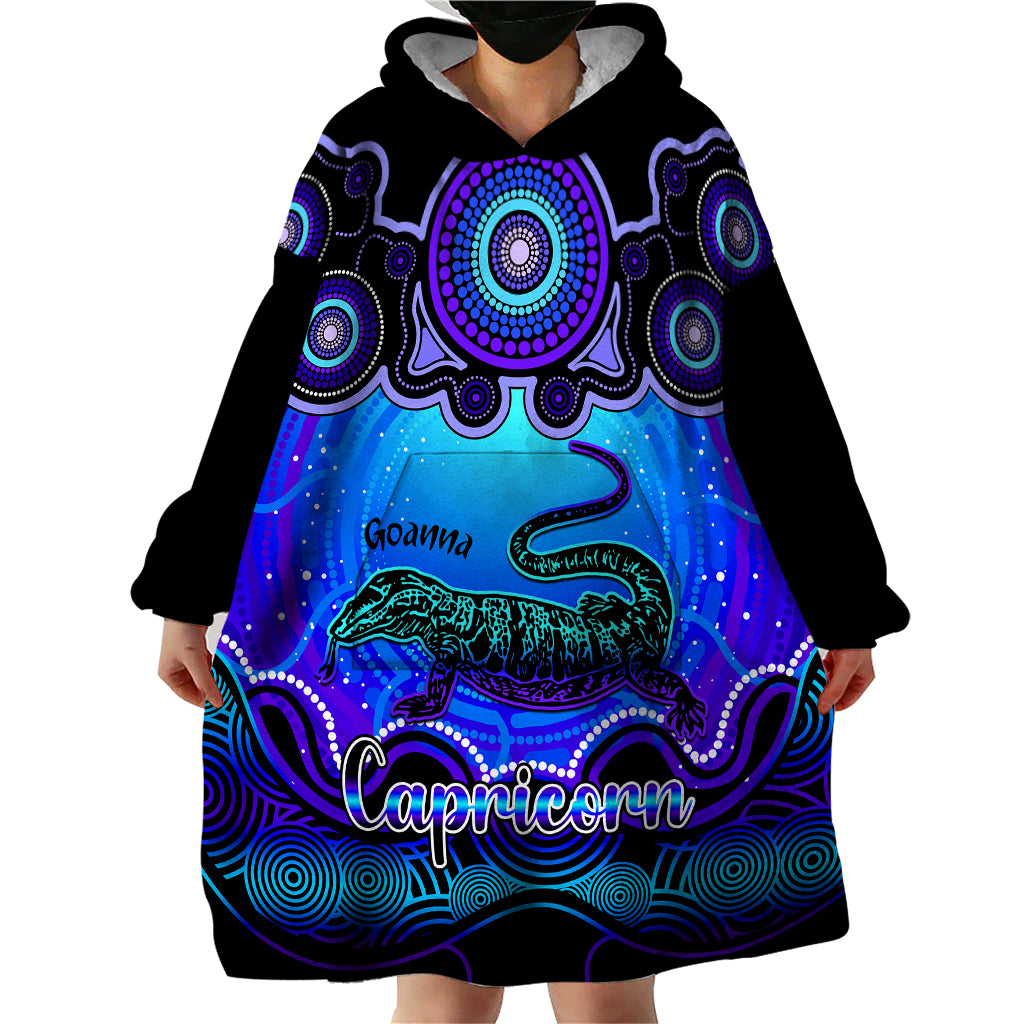 personalised-australia-capricorn-goanna-zodiac-wearable-blanket-hoodie-auz-astrology-aboriginal-blue