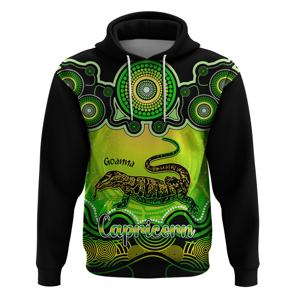 personalised-australia-capricorn-goanna-zodiac-hoodie-auz-astrology-aboriginal-green