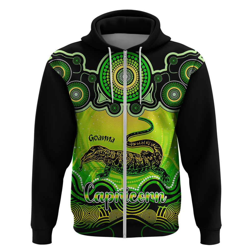 personalised-australia-capricorn-goanna-zodiac-hoodie-auz-astrology-aboriginal-green