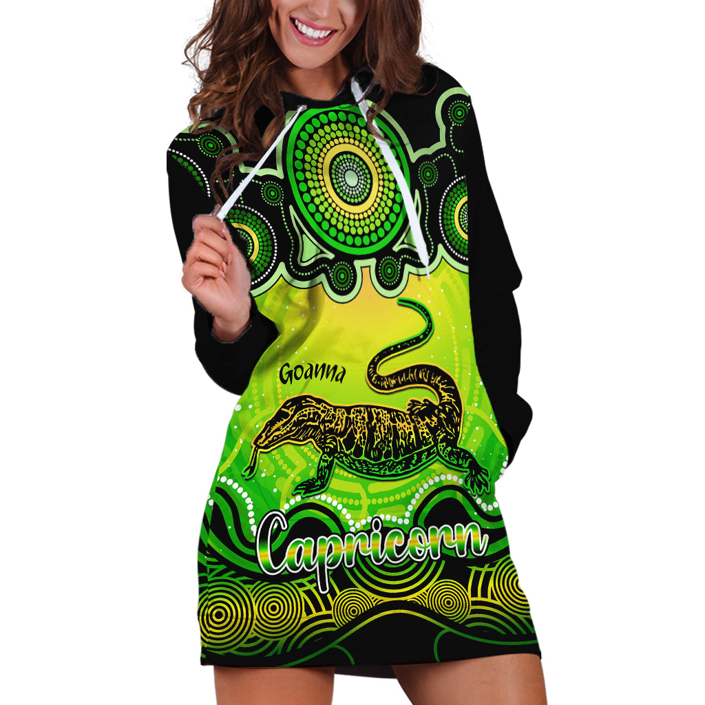 personalised-australia-capricorn-goanna-zodiac-hoodie-dress-auz-astrology-aboriginal-green