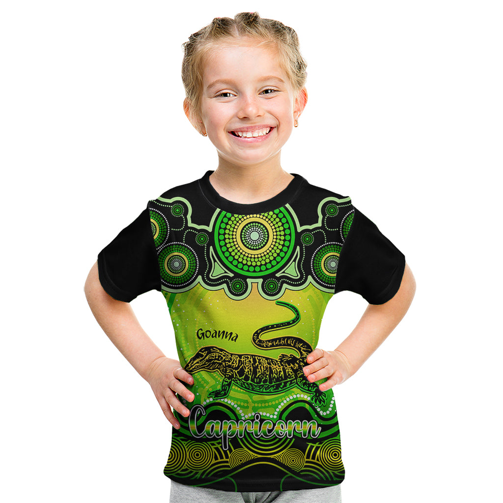 personalised-australia-capricorn-goanna-zodiac-kid-t-shirt-auz-astrology-aboriginal-green