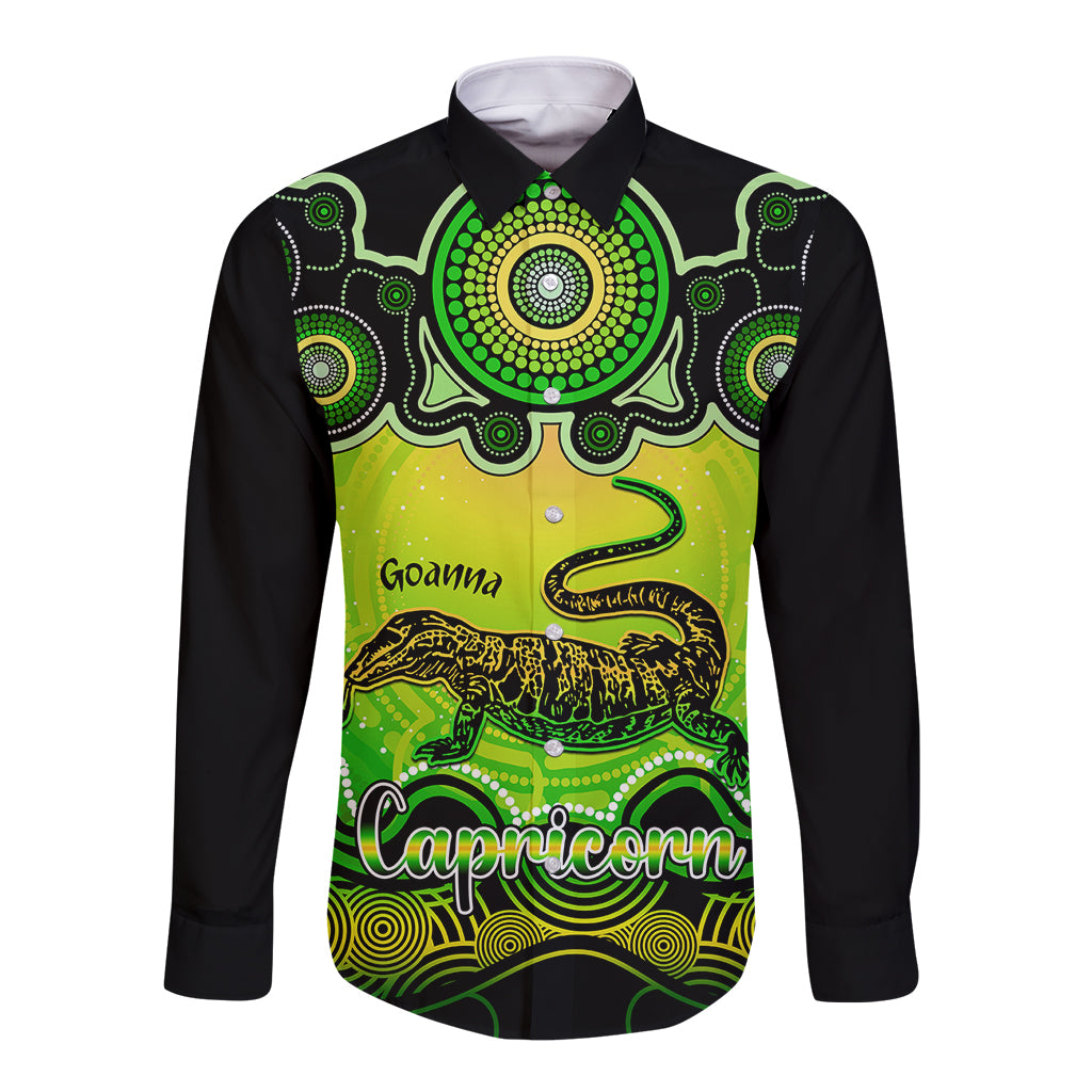 personalised-australia-capricorn-goanna-zodiac-long-sleeve-button-shirt-auz-astrology-aboriginal-green