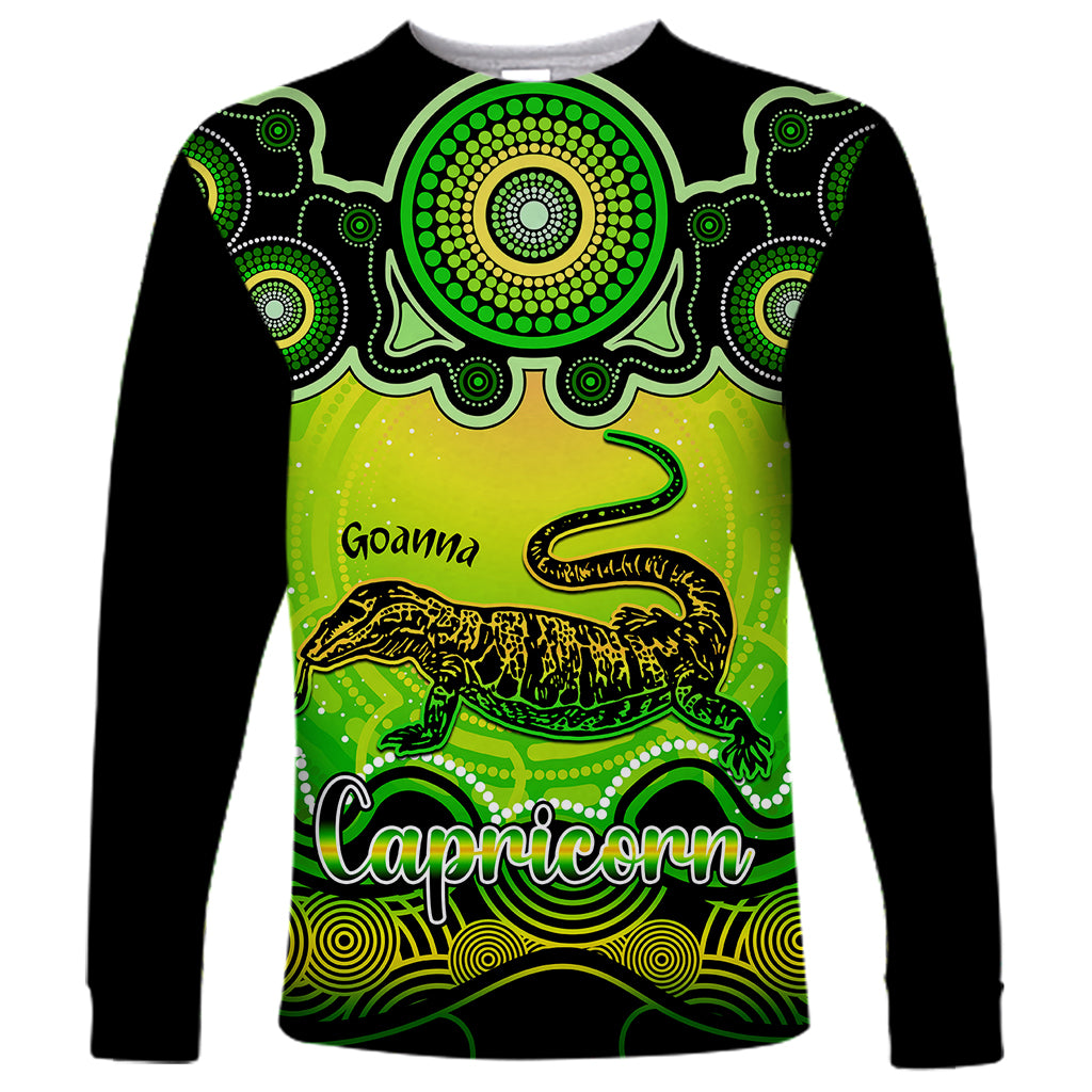 personalised-australia-capricorn-goanna-zodiac-long-sleeve-shirt-auz-astrology-aboriginal-green