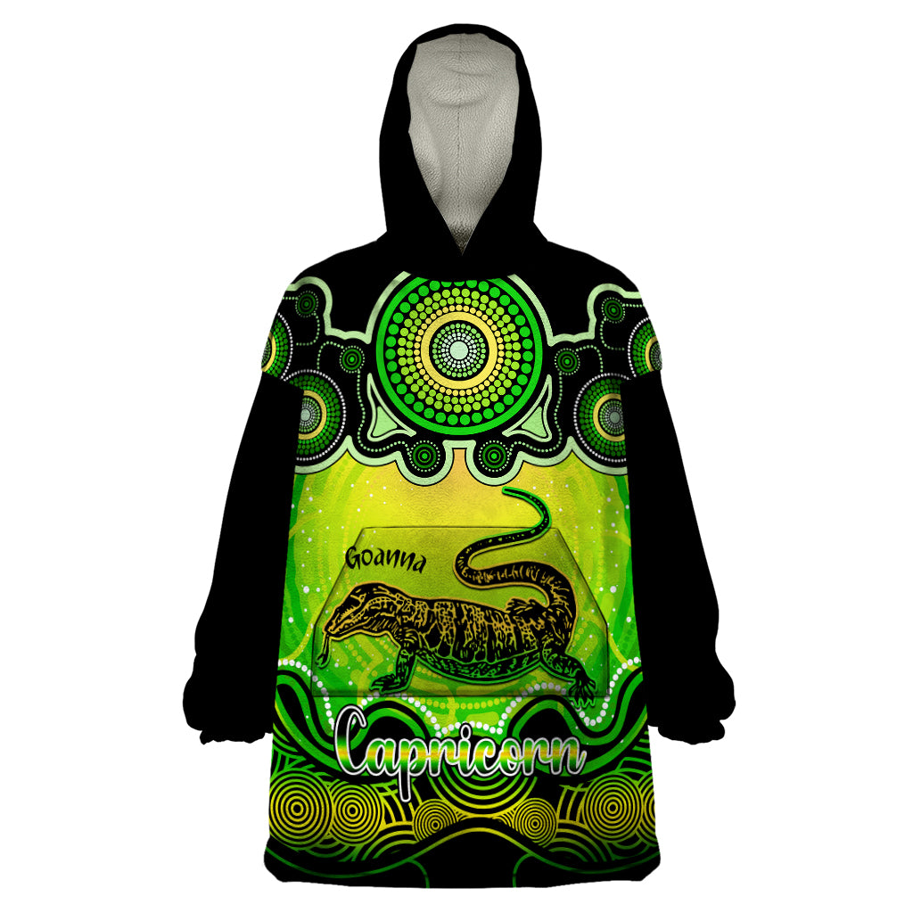 personalised-australia-capricorn-goanna-zodiac-wearable-blanket-hoodie-auz-astrology-aboriginal-green