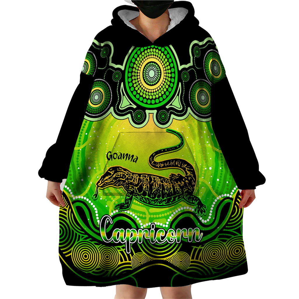 personalised-australia-capricorn-goanna-zodiac-wearable-blanket-hoodie-auz-astrology-aboriginal-green