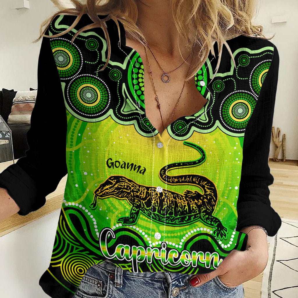 Personalised Australia Capricorn Goanna Zodiac Women Casual Shirt Auz Astrology Aboriginal - Green LT9