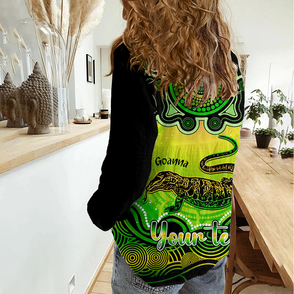 Personalised Australia Capricorn Goanna Zodiac Women Casual Shirt Auz Astrology Aboriginal - Green LT9