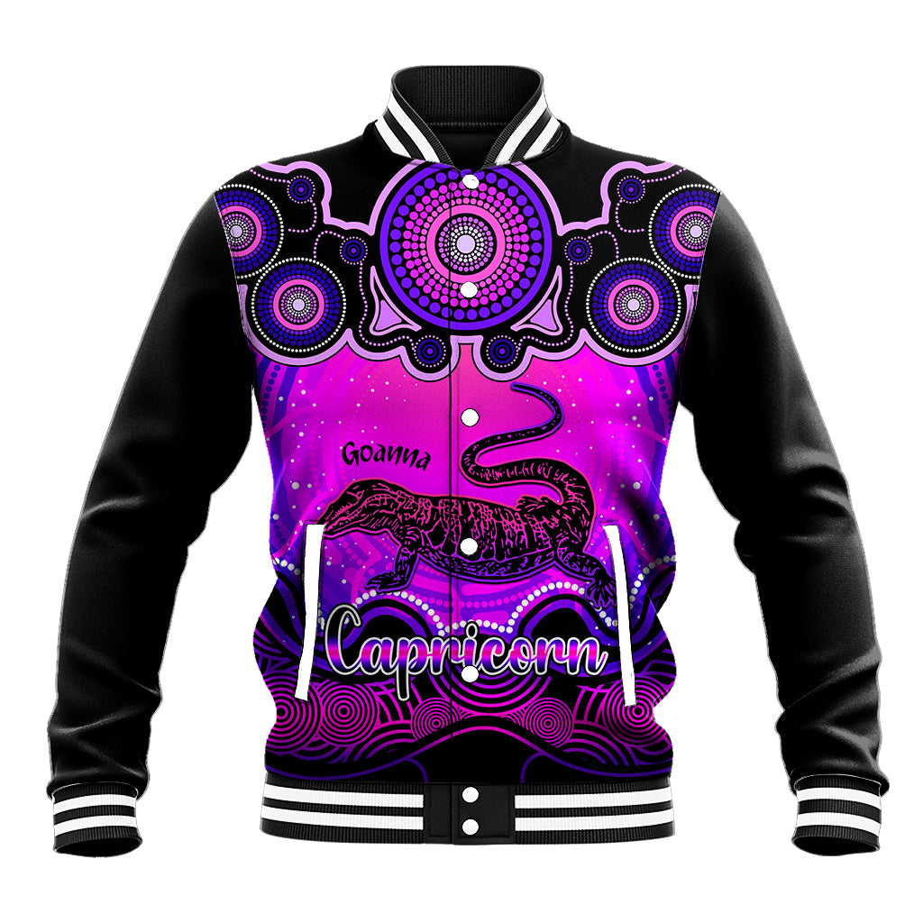 personalised-australia-capricorn-goanna-zodiac-baseball-jacket-auz-astrology-aboriginal-magenta