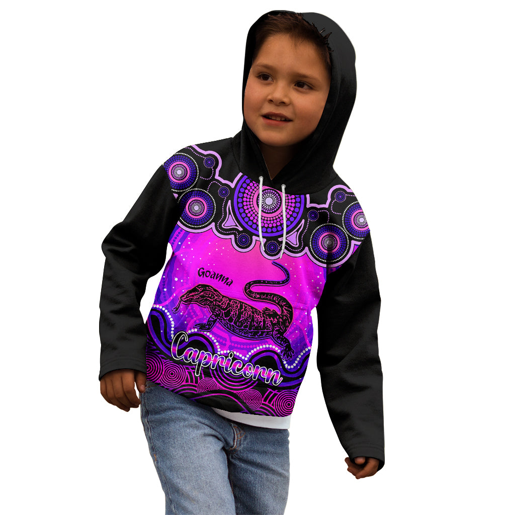 personalised-australia-capricorn-goanna-zodiac-kid-hoodie-auz-astrology-aboriginal-magenta