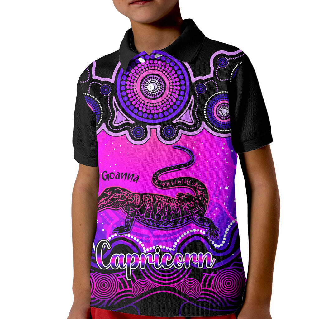 personalised-australia-capricorn-goanna-zodiac-kid-polo-shirt-auz-astrology-aboriginal-magenta